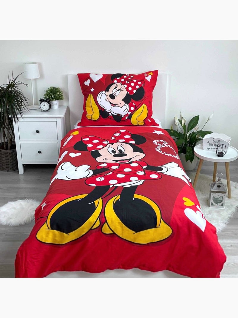 Dekbedovertrek kinderen Minnie Love 140x200 cm met kussensloop - Beddengoedset van katoen Zwart/Rood/Geel - Kiabi