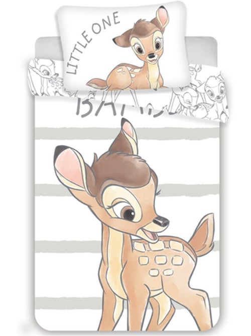 Dekbedovertrek kinderen omkeerbaar katoen bedrukt Bambi Disney 100 cm x 135 cm - Kiabi