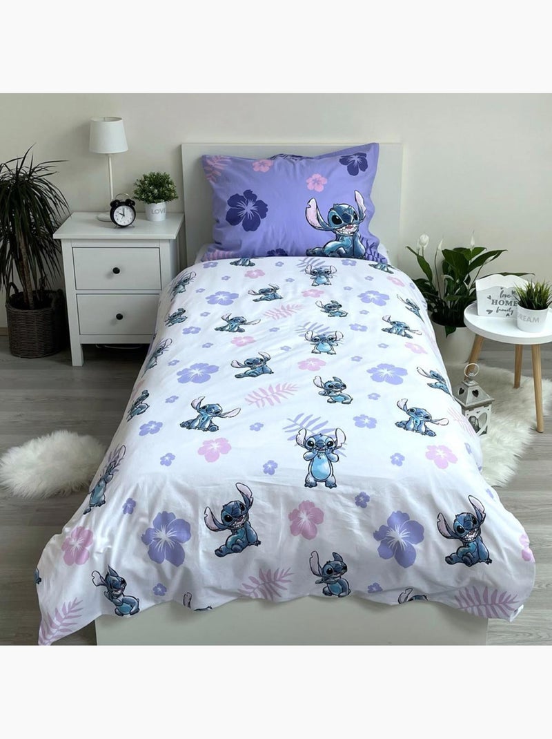 Dekbedovertrek kinderen Stitch Disney 140x200 cm + Kussensloop - Beddengoedset katoen Paars - Kiabi