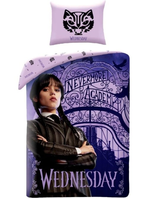 Dekbedovertrek Mercredi "Nevermore Academy" 140x200 cm + taire - Beddengoedset katoen - Kiabi