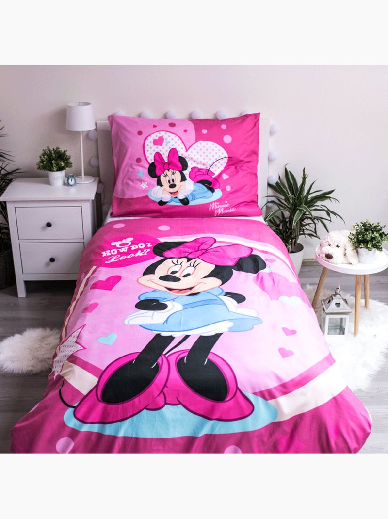 Dekbedovertrek Minnie How Do I Look 140x200 cm met kussensloop - Beddengoedset kinderen Roze - Kiabi