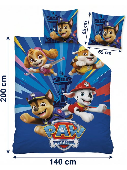 Dekbedovertrek Paw Patrol 140x200cm + Kussensloop 65x65cm – Chase Marshall Skye – Polykatoen – Offic - Kiabi