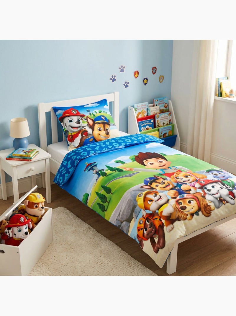 Dekbedovertrek PAW Patrol Officiele Nickelodeon Licentie 140x200cm + Kussensloop 65x65cm Beige/Groen/Blauw - Kiabi