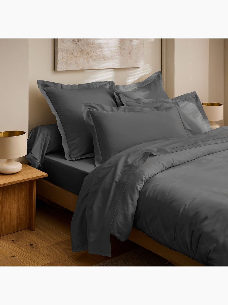 Dekbedovertrek prestige 120 draden/cm² katoensatijn Antracietgrijs - Kiabi