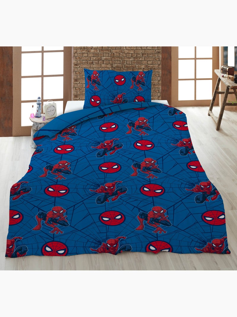 Dekbedovertrek Spider-Man Marvel 140x200cm + Kussensloop 65x65cm – Actie New York – Polykatoen – Off Zwart Blauw - Kiabi