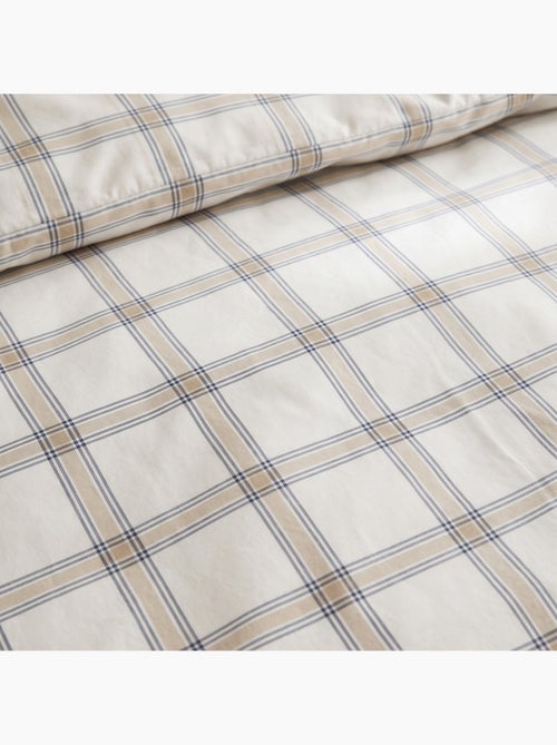 Dekbedovertrekset 100% katoen met kussensloop/kussenslopen, vensterruit, beige/blauw - gamusi. - Kiabi