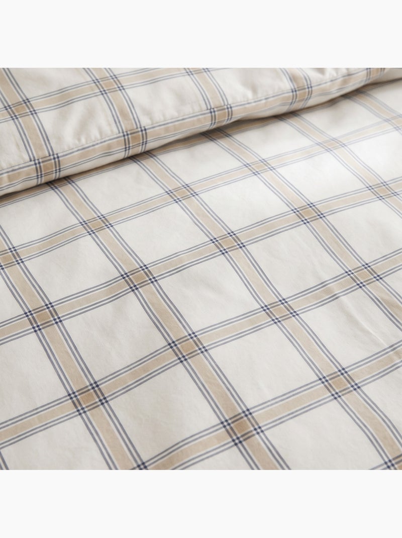 Dekbedovertrekset 100% katoen met kussensloop/kussenslopen, vensterruit, beige/blauw - gamusi. Blauw Beige - Kiabi