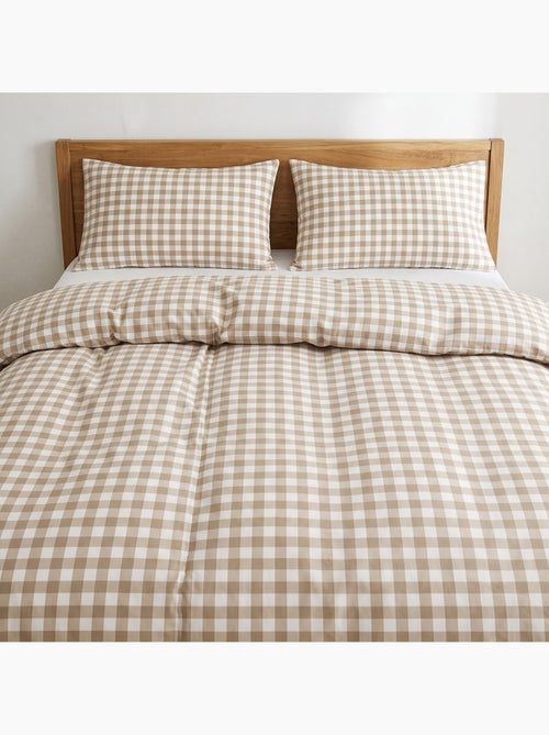 Dekbedovertrekset 100% katoen met kussensloop/kussenslopen, vichy-ruit, beige - gamusi. - Kiabi