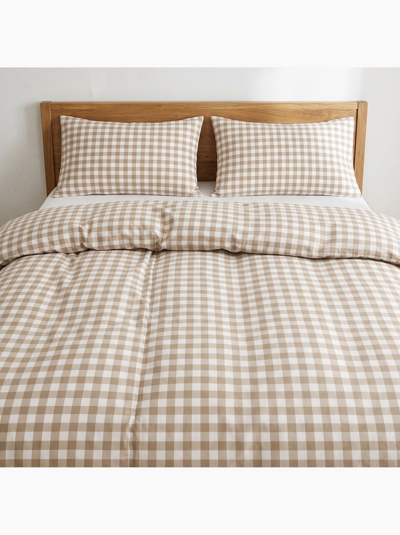 Dekbedovertrekset 100% katoen met kussensloop/kussenslopen, vichy-ruit, beige - gamusi. Beige - Kiabi