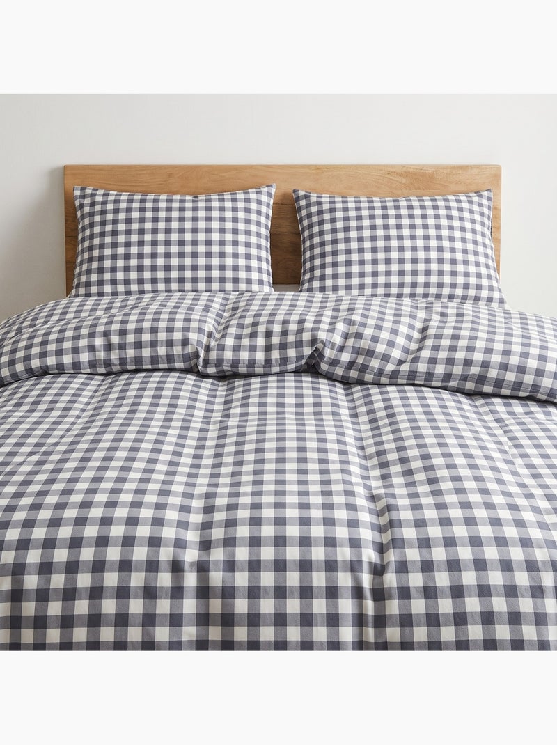 Dekbedovertrekset 100% katoen met kussensloop/kussenslopen, vichy-ruit, blauw - gamusi. Blauw - Kiabi