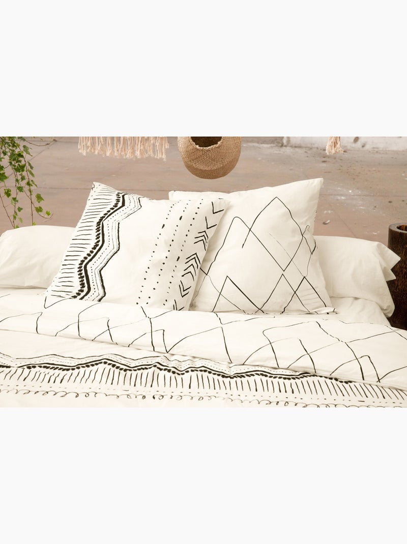 Dekbedovertrekset + 2 kussenslopen – katoen 57 draden – berbermotief Beige - Kiabi