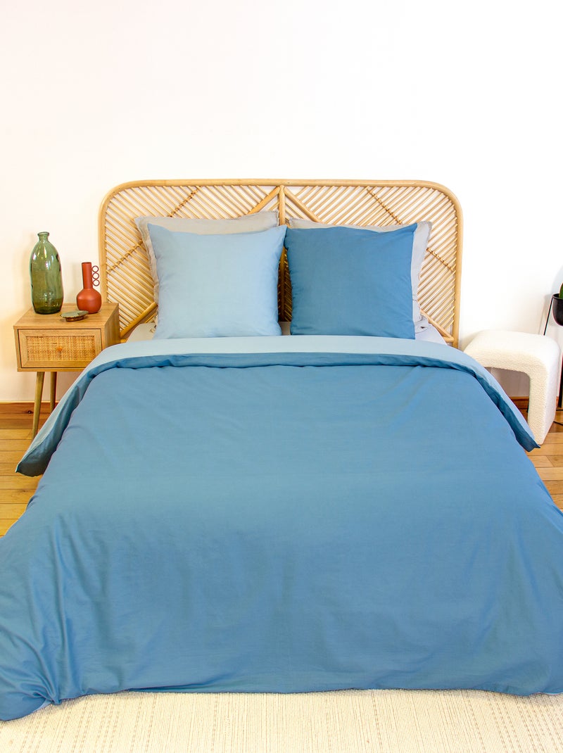 Dekbedovertrekset + 2 kussenslopen van effen katoen 240x220 - 260x240 Blauw - Kiabi