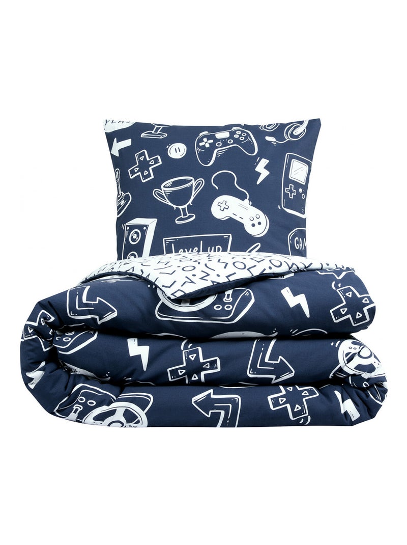 Dekbedovertrekset gaming 'Video games' katoen met print Oeko-Tex blauw – Future Home Blauw - Kiabi