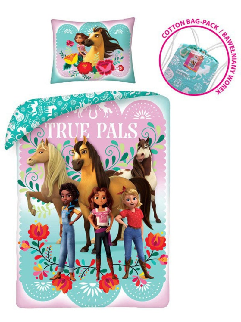 Dekbedovertrekset kinderen katoen bedrukt Spirit Wild Op Galop Roze/Multicolor - Kiabi