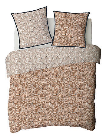 Dekbedovertrekset 'MIMOSA' katoen met grafische bloemenprint camel meerkleurig – Future Home