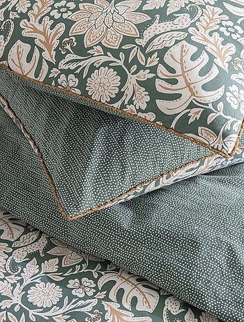 Dekbedovertrekset 'NOUR' omkeerbaar katoen met bloemenprint 240 x 260 cm groen – Future Home