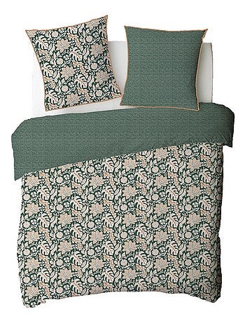 Dekbedovertrekset 'NOUR' omkeerbaar katoen met bloemenprint 240 x 260 cm groen – Future Home