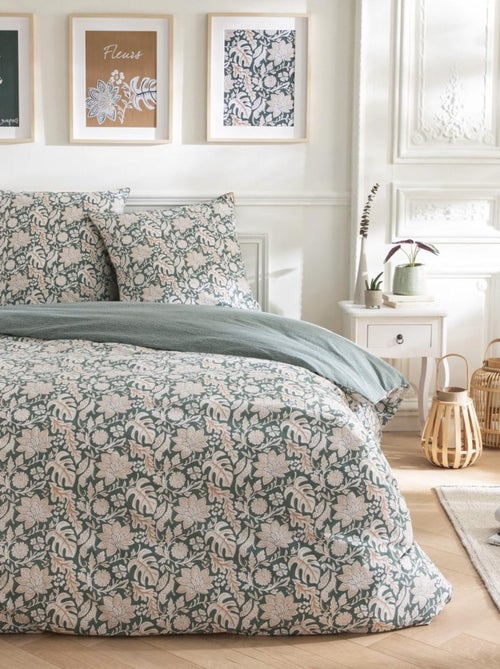 Dekbedovertrekset 'NOUR' omkeerbaar katoen met bloemenprint 240 x 260 cm groen – Future Home - Kiabi Dekbedovertrekset 'NOUR' omkeerbaar katoen met bloemenprint 240 x 260 cm groen – Future Home - Kiabi