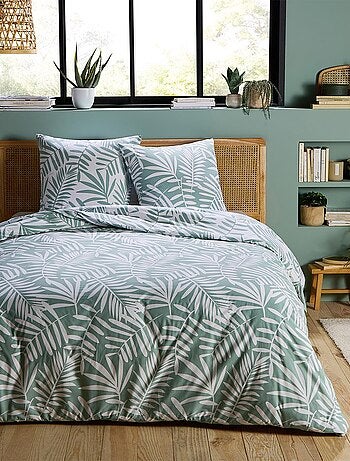 Dekbedovertrekset omkeerbaar polykatoen met bladprint 240 x 220 cm groen – Future Home