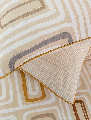 Dekbedovertrekset 'PAOLA' omkeerbaar met geometrische print beige beige-oranje – Future Home