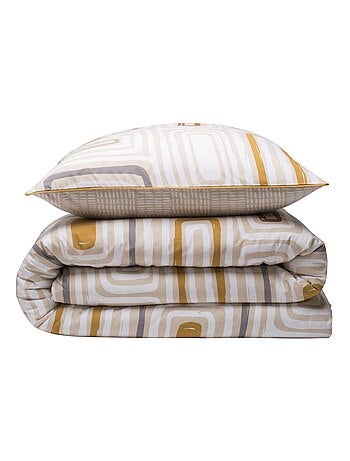 Dekbedovertrekset 'PAOLA' omkeerbaar met geometrische print beige beige-oranje – Future Home