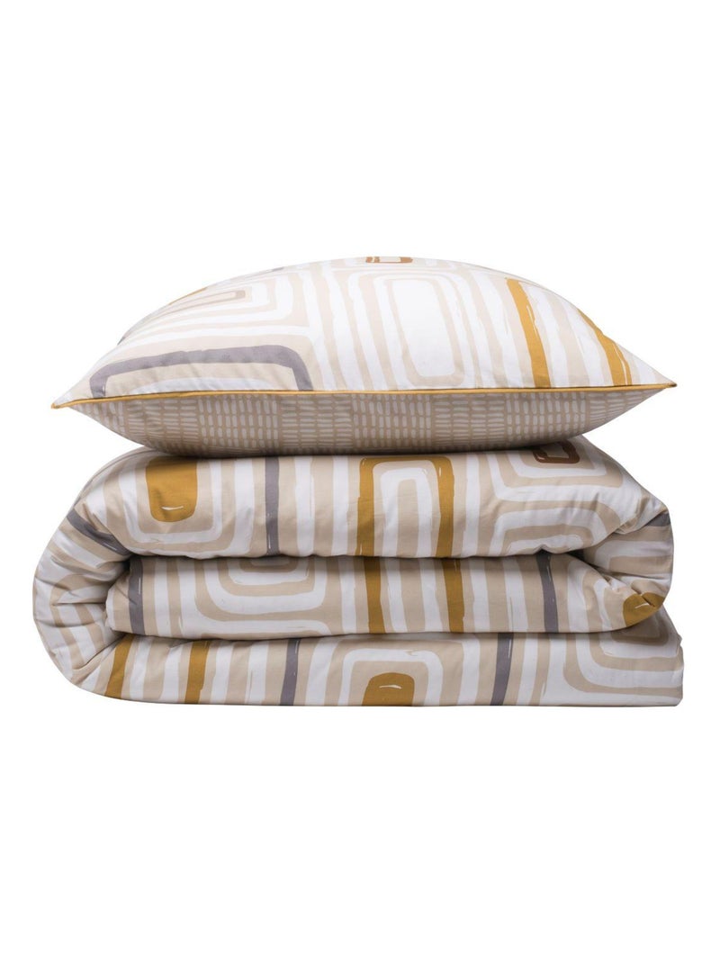 Dekbedovertrekset 'PAOLA' omkeerbaar met geometrische print beige beige-oranje – Future Home Beige - Kiabi