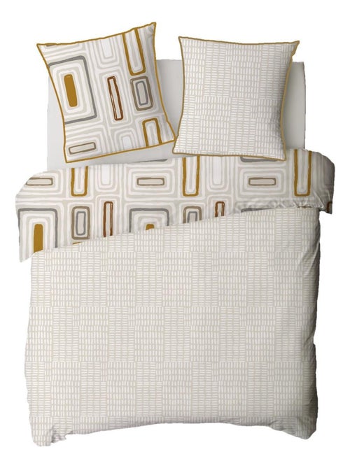 Dekbedovertrekset 'PAOLA' omkeerbaar met geometrische print beige beige-oranje – Future Home - Kiabi