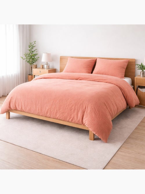 Dekbedovertrekset sienna + 2 kussenslopen 63x63 cm – dubbelzijdig katoengaas & katoen 57 draden - Kiabi Dekbedovertrekset sienna + 2 kussenslopen 63x63 cm – dubbelzijdig katoengaas & katoen 57 draden - Kiabi