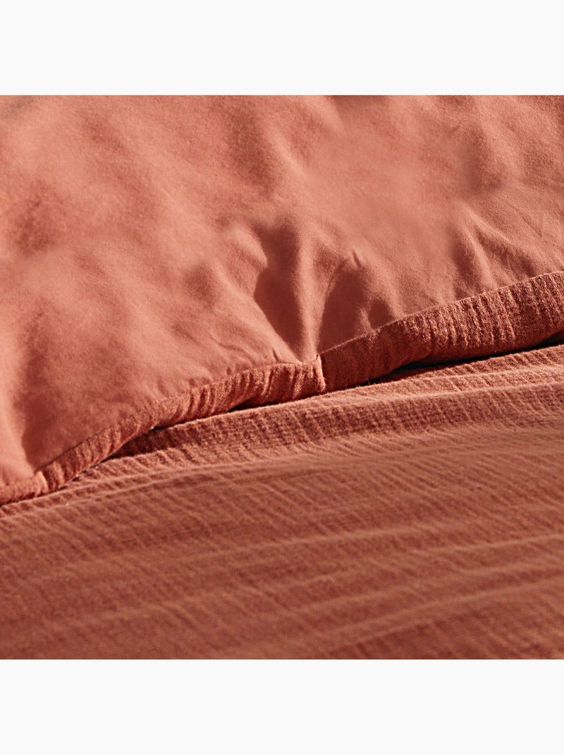 Dekbedovertrekset sienna + 2 kussenslopen 63x63 cm – dubbelzijdig katoengaas & katoen 57 draden Terracotta - Kiabi