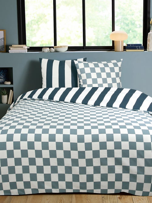 Dekbedset met dambordprint - Voor 2-persoonsbed - Kiabi