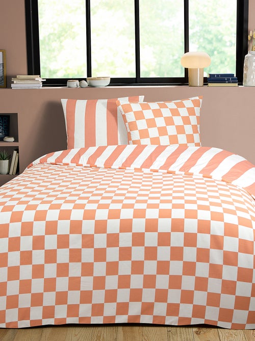 Dekbedset met dambordprint - Voor 2-persoonsbed - Kiabi