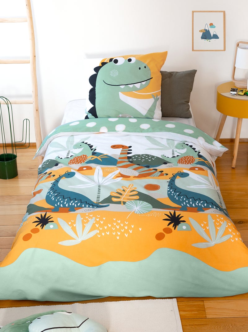 Dekbedset met dinosaurusprint - 1-persoonsbed GROEN - Kiabi