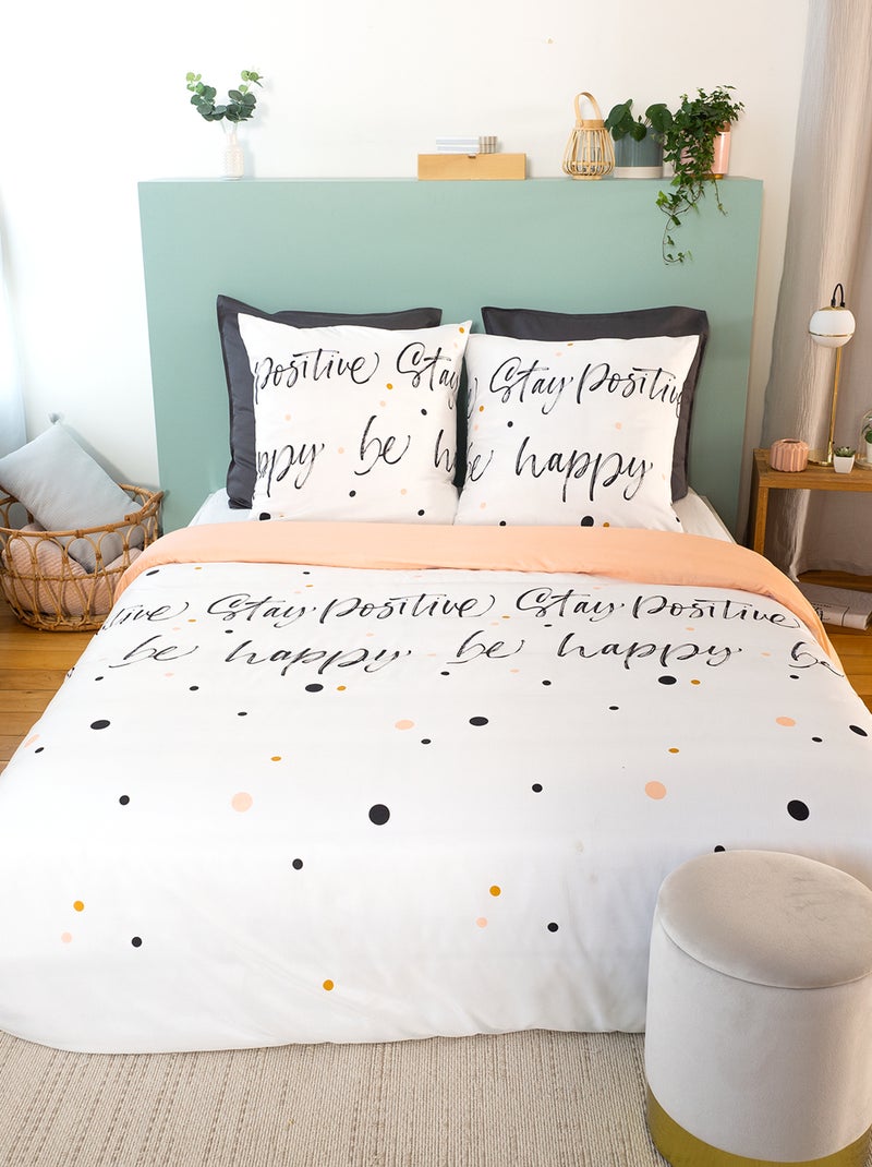 Dekbedset met opschriften - 2-persoonsbed WIT - Kiabi
