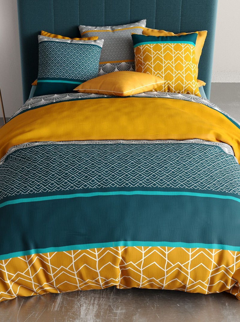 Dekbedset met print - dekbedovertrek + 2 kussenslopen - Voor 2-persoonsbed Blauw - Kiabi