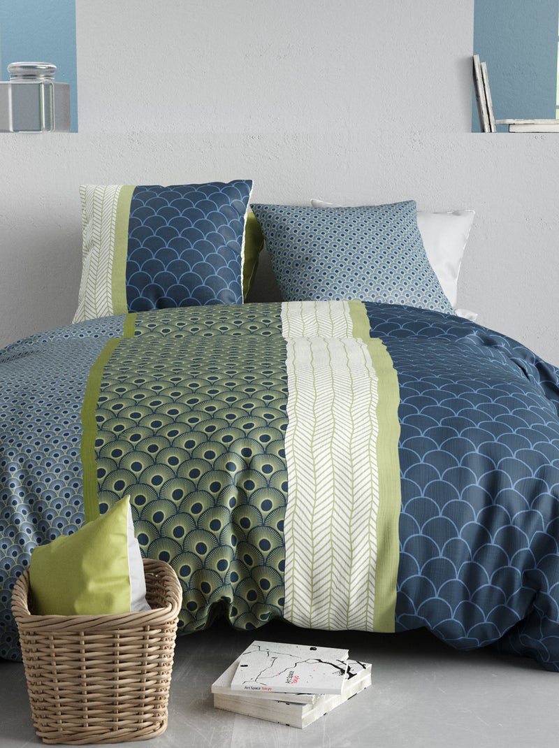 Dekbedset met print - dekbedovertrek + 2 kussenslopen - Voor 2-persoonsbed Blauw - Kiabi