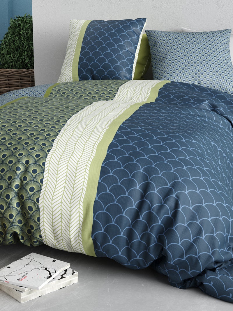 Dekbedset met print - dekbedovertrek + 2 kussenslopen - Voor 2-persoonsbed Blauw - Kiabi