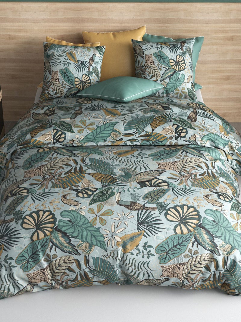 Dekbedset met print - dekbedovertrek + 2 kussenslopen - Voor 2-persoonsbed Groen - Kiabi