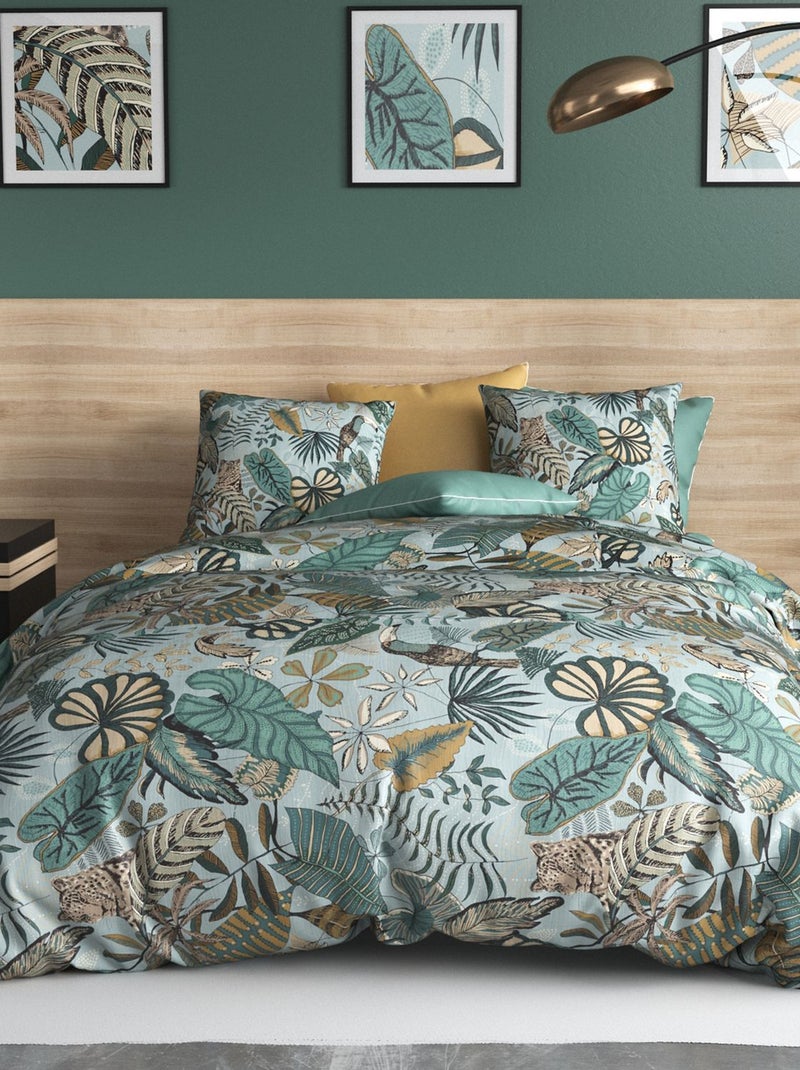 Dekbedset met print - dekbedovertrek + 2 kussenslopen - Voor 2-persoonsbed Groen - Kiabi