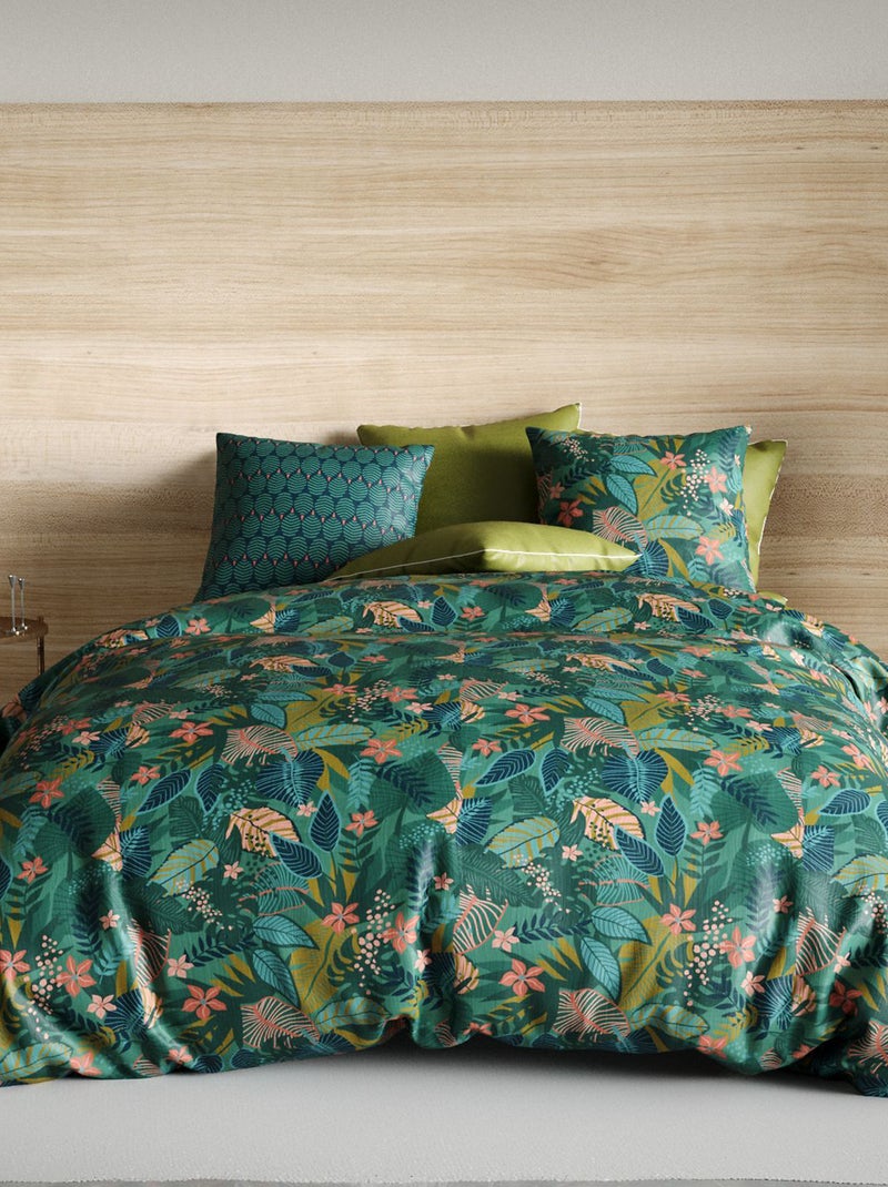Dekbedset met print - dekbedovertrek + 2 kussenslopen - Voor 2-persoonsbed Groen - Kiabi