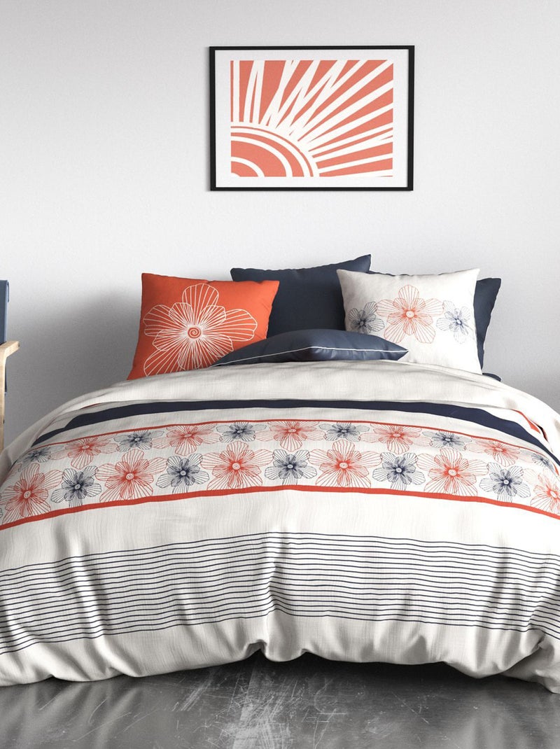 Dekbedset met print - dekbedovertrek + 2 kussenslopen - Voor 2-persoonsbed Wit - Kiabi