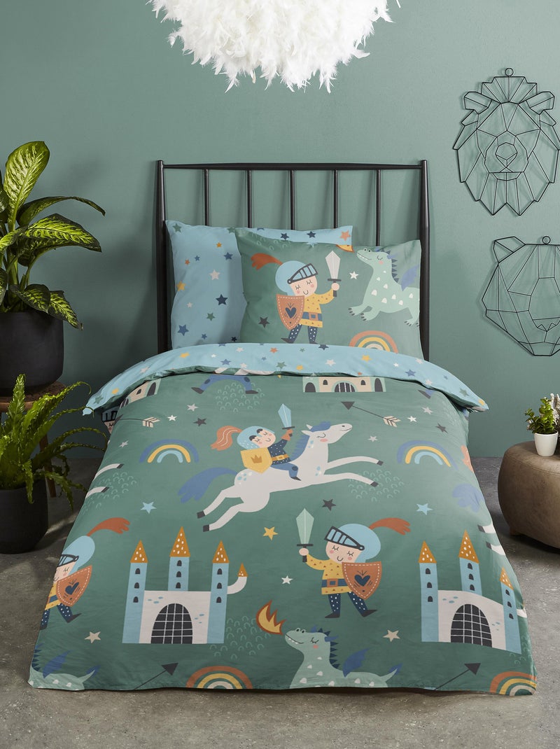Dekbedset met ridderprint - 1-persoonsbed GROEN - Kiabi