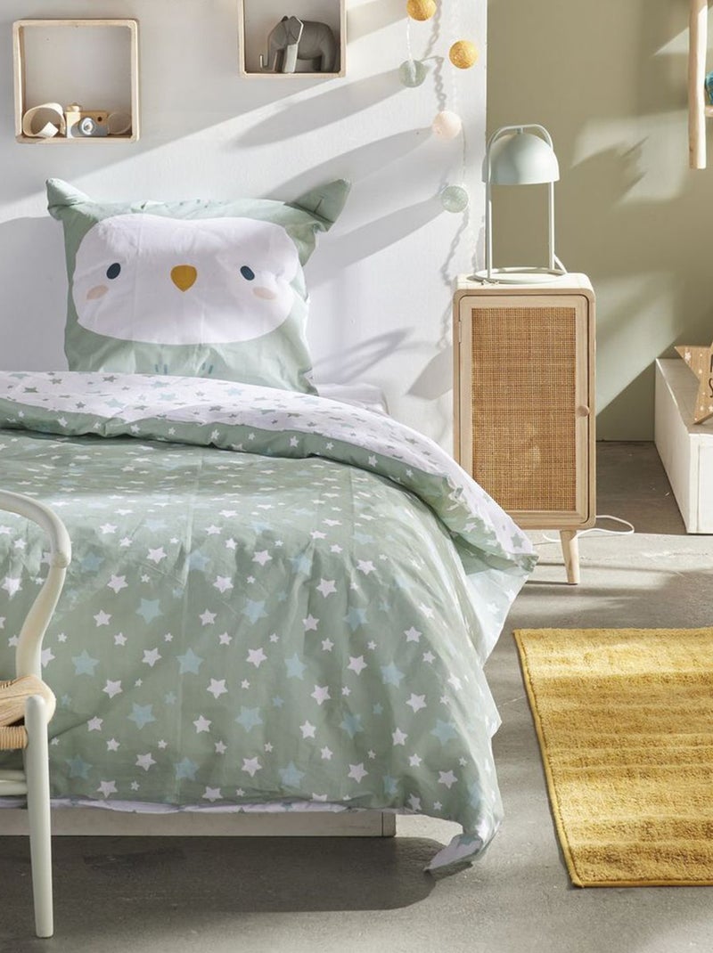 Dekbedset met uilenprint - 1-persoonsbed Groen - Kiabi