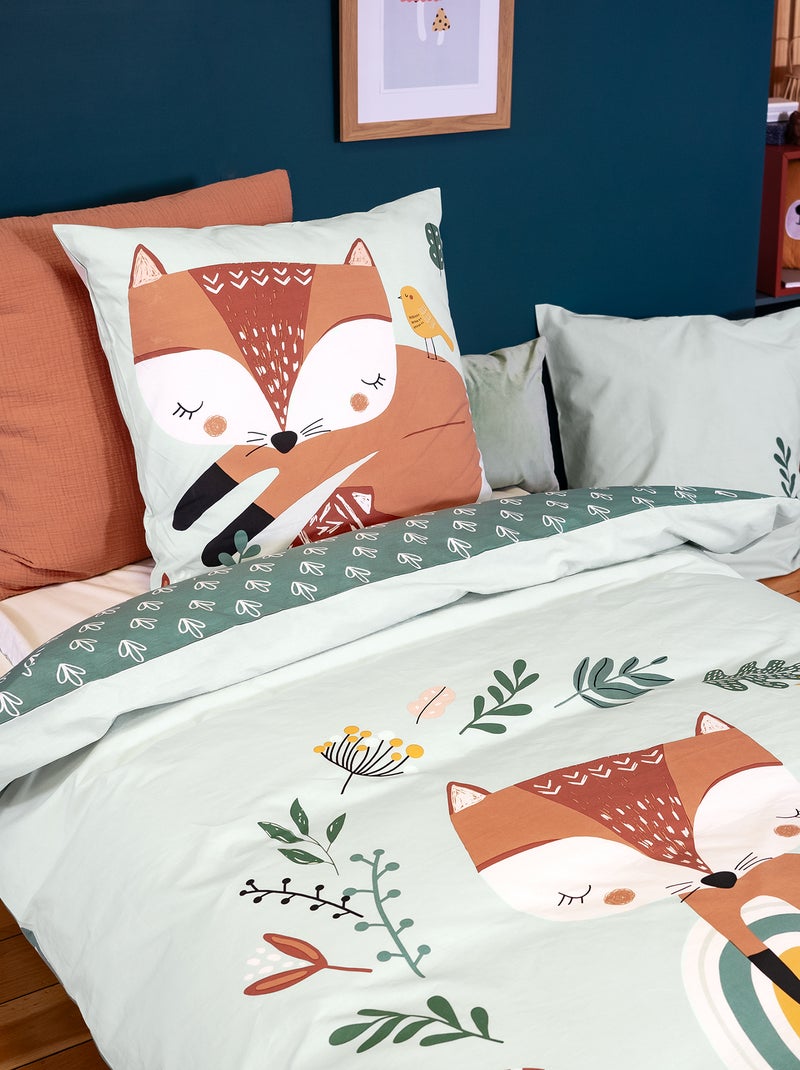 Dekbedset met vosprint - 1-persoonsbed GROEN - Kiabi