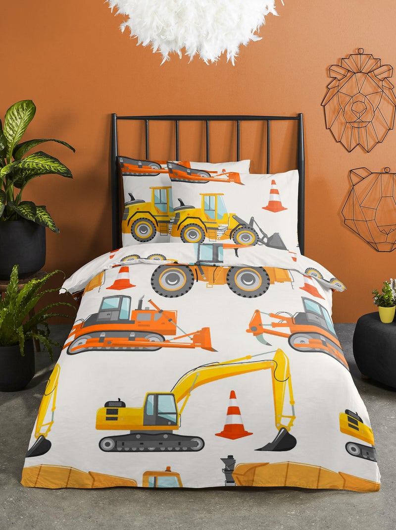 Dekbedset met werfprint - 1-persoonsbed ORANJE - Kiabi