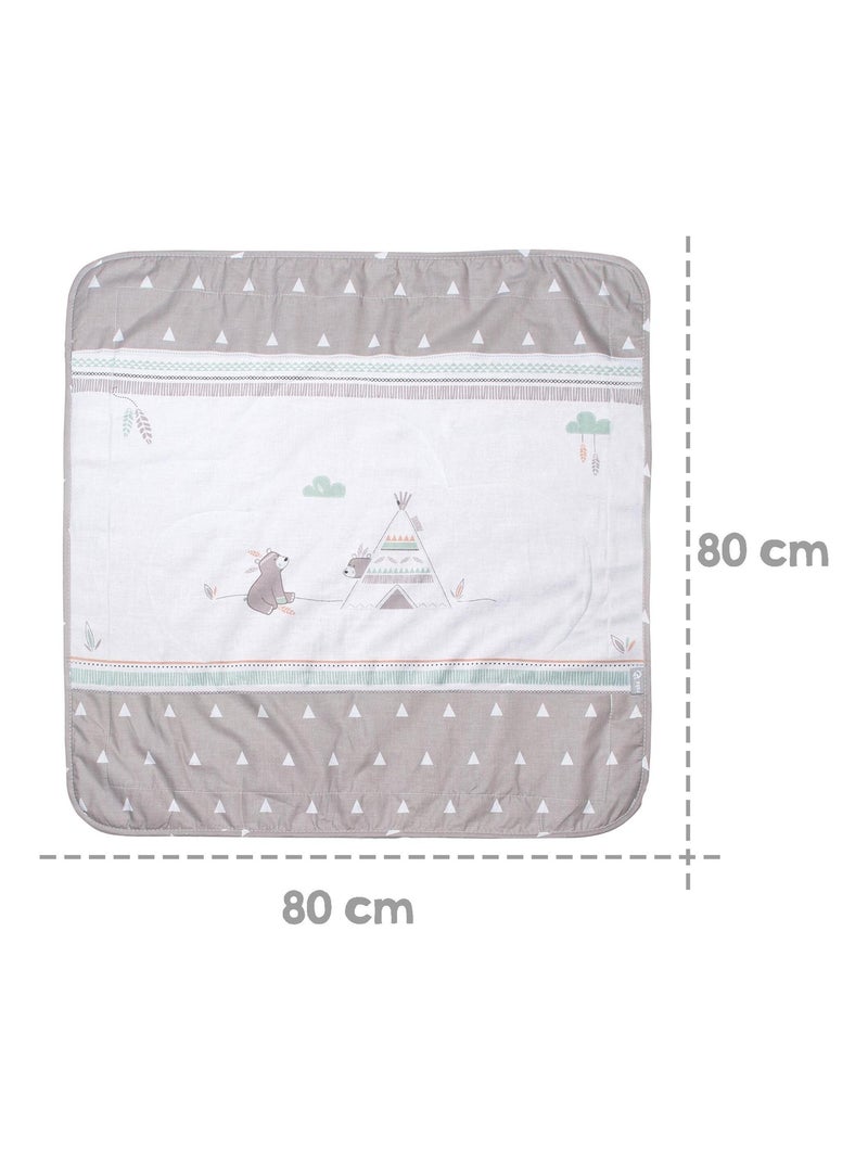 Deken met beerprint van katoen en fleece 80 x 80 cm 'Indibear' ROBA Groen - Kiabi