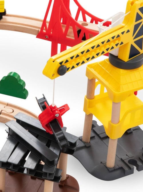 Deluxe houten treinbaan – stad, luchthaven en magnetische kraan met elektrische locomotief - Kiabi Deluxe houten treinbaan – stad, luchthaven en magnetische kraan met elektrische locomotief - Kiabi