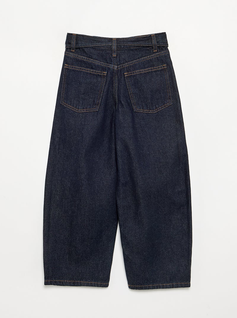 Denim barrel fit broek met ceintuur Blauw - Kiabi