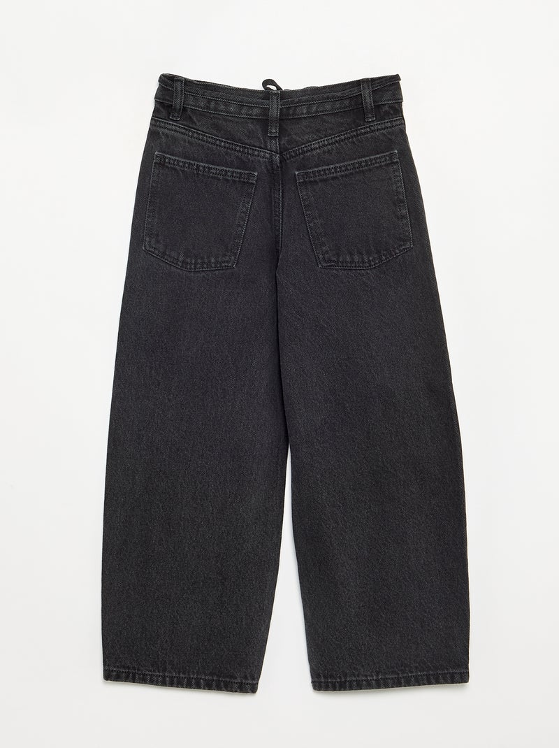 Denim barrel fit broek met ceintuur Zwart - Kiabi