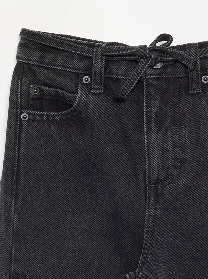 Denim barrel fit broek met ceintuur Zwart - Kiabi