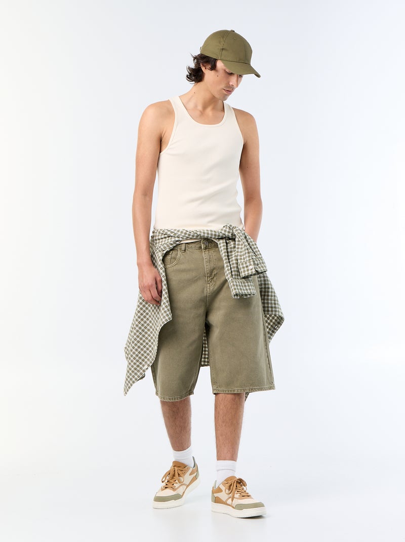 Denim bermuda met 5 zakken Kaki - Kiabi